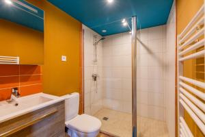 a bathroom with a toilet and a shower at Chalet L'oréade in Manigod