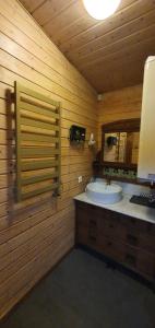 a bathroom with a sink and a mirror at Sauna2relax in Šveicarija