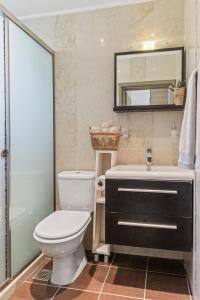 a bathroom with a toilet and a sink and a mirror at Rhodian Filoxenia in Rhodes Town