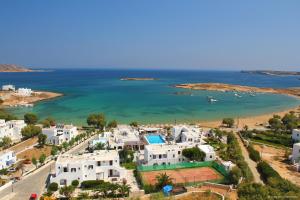 an aerial view of a beach with white houses at Contaratos Beach Hotel in Naousa