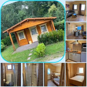 a group of four pictures of a log cabin at Camping het Bosbad in Emmeloord