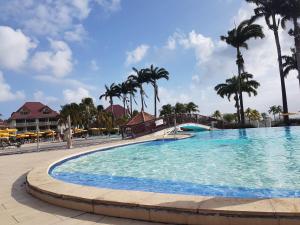 - une grande piscine avec des palmiers dans un complexe dans l'établissement Ti Coco Luce résidence Pierre&Vacances, à Sainte-Luce