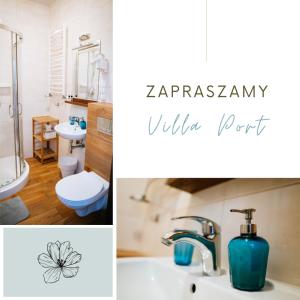 a bathroom with a sink and a toilet at Villa Port in Iława +17 photos