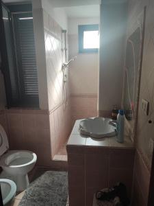 La salle de bains est pourvue d'un lavabo et de toilettes. dans l'établissement Villa lucia, à Acilia