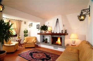 a living room with a fireplace and a couch at Hotel Adler in Menaggio