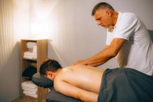 a man giving a man a back massage at Hotel Vrata Krke in Lozovac