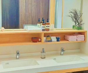 鎌倉市にあるOpen House Sakurasakura - Kamakurayama - - Vacation STAY 14049の洗面台と鏡のあるバスルーム