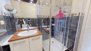 Le SablaisにあるLe Lys de Mer 300 m plage pour 4 personnesの洗面台とシャワー付きのバスルーム