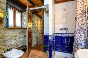 a bathroom with a shower and a toilet and a sink at La Casa Rectoral de El Tozu in Caso +26 photos