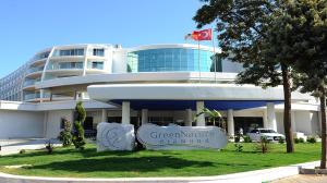 a large building with a sign in front of it at Green Nature Diamond in Marmaris