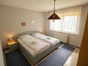 a bedroom with a bed and a large window at Holiday Home Rheingau by Interhome in Dittishausen