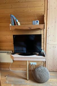 une télévision assise sur une table dans une pièce dans l'établissement Holiday Home Auerhahn-2 by Interhome, à Hasselfelde