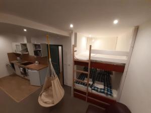 a small room with a bed and a hammock in it at Studio Vodopády Černá Desná by Interhome in Desná