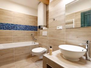 a bathroom with a sink and a toilet and a tub at Apartment Hora Jizera by Interhome in Desná