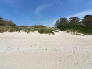 a white sandy beach with grass and trees on it at Holiday Home Nada - 200m from the sea in Bornholm by Interhome in Vester Sømarken