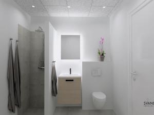 W łazience znajduje się toaleta, prysznic i umywalka. w obiekcie Holiday Home Ivar - 300m from the sea in Western Jutland by Interhome w mieście Harboør