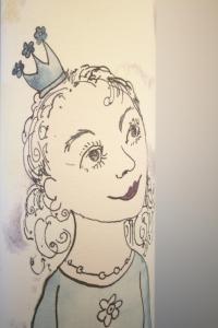 a drawing of a girl with a crown at Grimm's Potsdamer Platz in Berlin