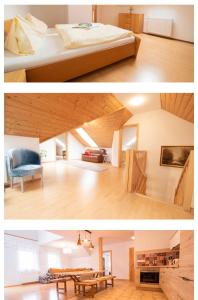 um quarto e uma sala de estar com uma cama e uma mesa em Chalet Bergbauernhof em Afritz am See