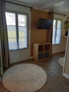 een woonkamer met een flatscreen-tv en een tapijt bij La Grelauderie 4 in Saintes