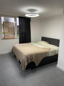 Un dormitorio con una cama grande y una ventana en Gastenverblijf bij de Buuren en Dirksland