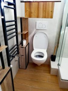 a small bathroom with a toilet in a room at Studio Pour 4 Personnes in Chamrousse