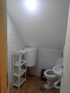 La salle de bains est pourvue de toilettes et d'un lavabo. dans l'établissement Koliba Joca, à Lepterija