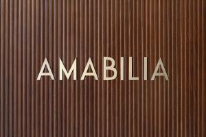 a metal wall with the word amalfilus on it at Amabilia Suites in Milan