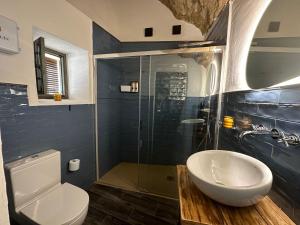 ein Bad mit einem WC, einem Waschbecken und einer Dusche in der Unterkunft Tajito Romano in Setenil de las Bodegas
