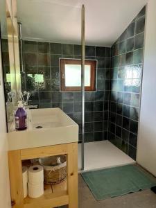 a bathroom with a sink and a shower at Chalet la parenthèse in Le Tholy