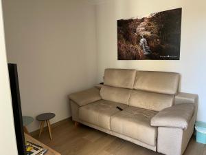ein Wohnzimmer mit einer Couch und einem Gemälde an der Wand in der Unterkunft Apartamento puerto in A Guarda