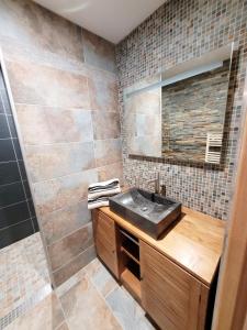 エキイにあるLa Maison d'Equillyの洗面台と鏡のあるバスルーム