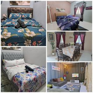 un collage de fotos de un dormitorio con cama y mesa en Homestay Machang - Lycaste Inn Muslim, en Macang
