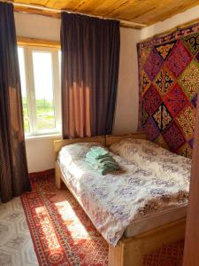 ein Schlafzimmer mit einem Bett in einem Zimmer mit einem Fenster in der Unterkunft Bulak in Tar-Suu