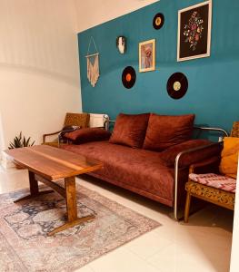 a living room with a couch and a table at BEST VIEW in the Heart of Kosice in Košice