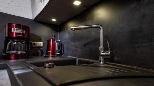 a kitchen with a sink and a red coffee maker at Hexe IV in Hohegeiß
