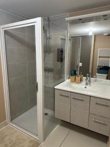 a bathroom with a shower and a sink at T2 Prado Plage / Vélodrome in Marseille