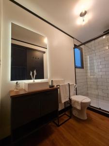 a bathroom with a sink and a toilet at Alpes Canela in Canela