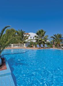 uma grande piscina com cadeiras e palmeiras em Tersanas Village Apartments em Tersanas