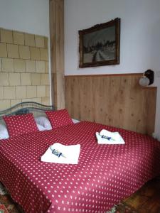 バラトンフレドにあるKasza Villaの赤いベッド(白いタオル2枚付)