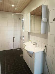 ein Badezimmer mit Waschbecken und Dusche in der Unterkunft Joensuu Villa Cuisine in Joensuu