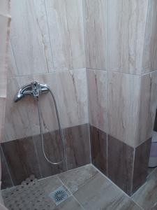 a shower with a hose in a bathroom at Pension Annoula in Archangelos