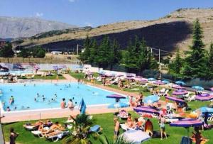 a group of people in a swimming pool with umbrellas at B&B La Rosa in Antrosano