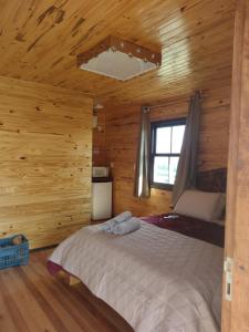 sypialnia z łóżkiem w drewnianym domku w obiekcie HOSPEDAGEM CK w mieście Urubici