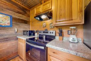a kitchen with a stove and a blender in a cabin at Great Smoky Hideout in Gatlinburg