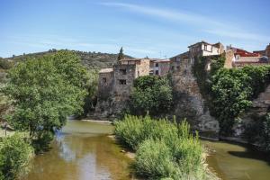 un vecchio castello sul lato di un fiume di Cosy Gîte in Gabian with Beautiful River and Vineyard Views a Gabian