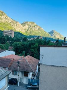 - une vue sur une ville avec des montagnes en arrière-plan dans l'établissement Casa Blidariu, à Băile Herculane