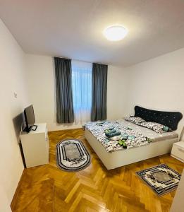 1 dormitorio con 1 cama y TV en Casa Blidariu, en Băile Herculane