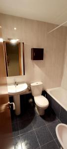 a bathroom with a toilet and a sink and a tub at Lunar in Castiello de Jaca