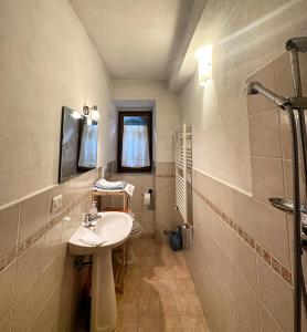 a bathroom with a sink and a toilet and a shower at Casa Renata in Arcidosso