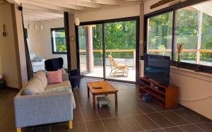 a living room with a couch and a tv at Maison Cozy de Gap in Gap